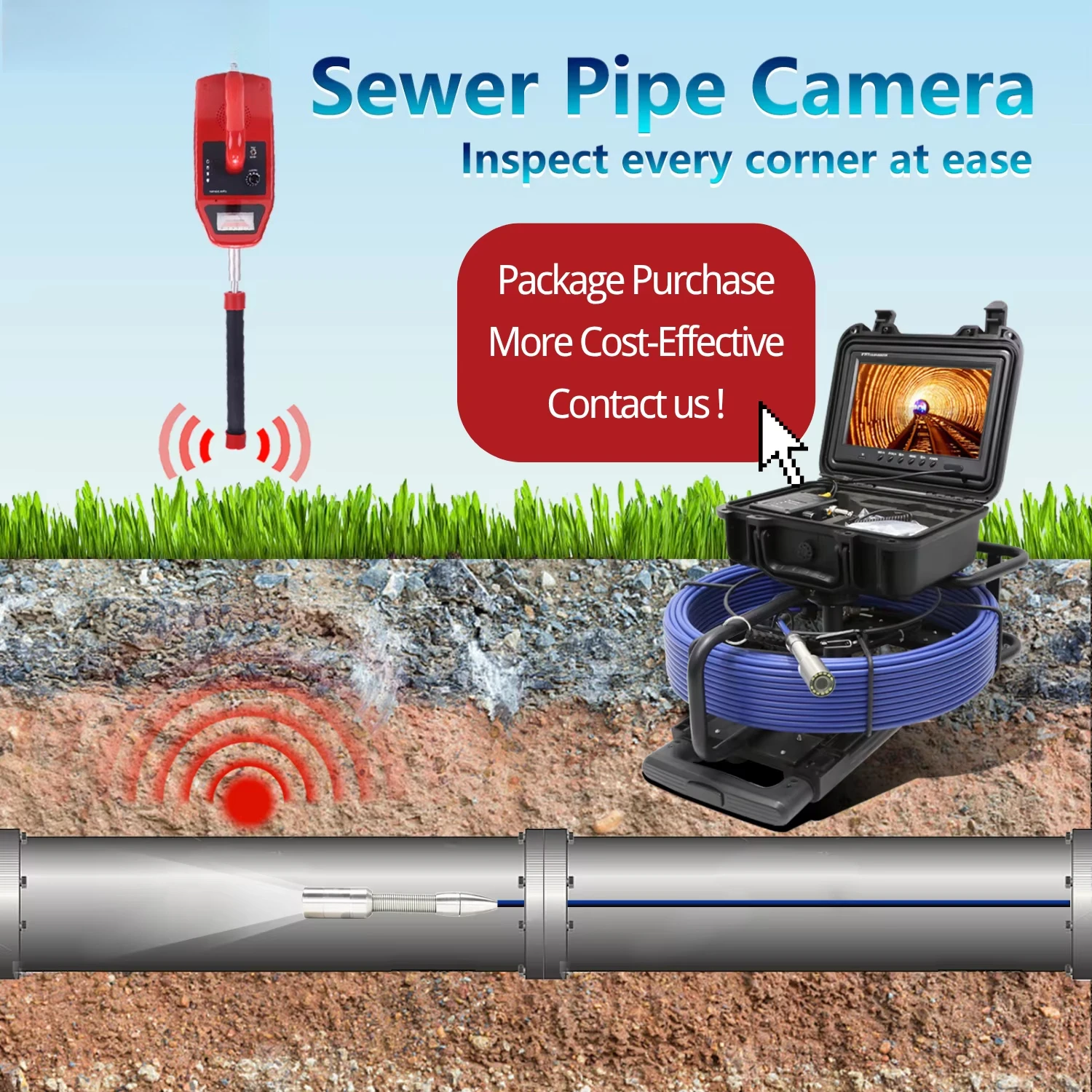 Localizzatore di telecamere per ispezione tubi di alta qualità Trasmettitore e ricevitore 512 Hz Localizzatore di ricevitori 512 Hz - Impermeabile IP68 portatile