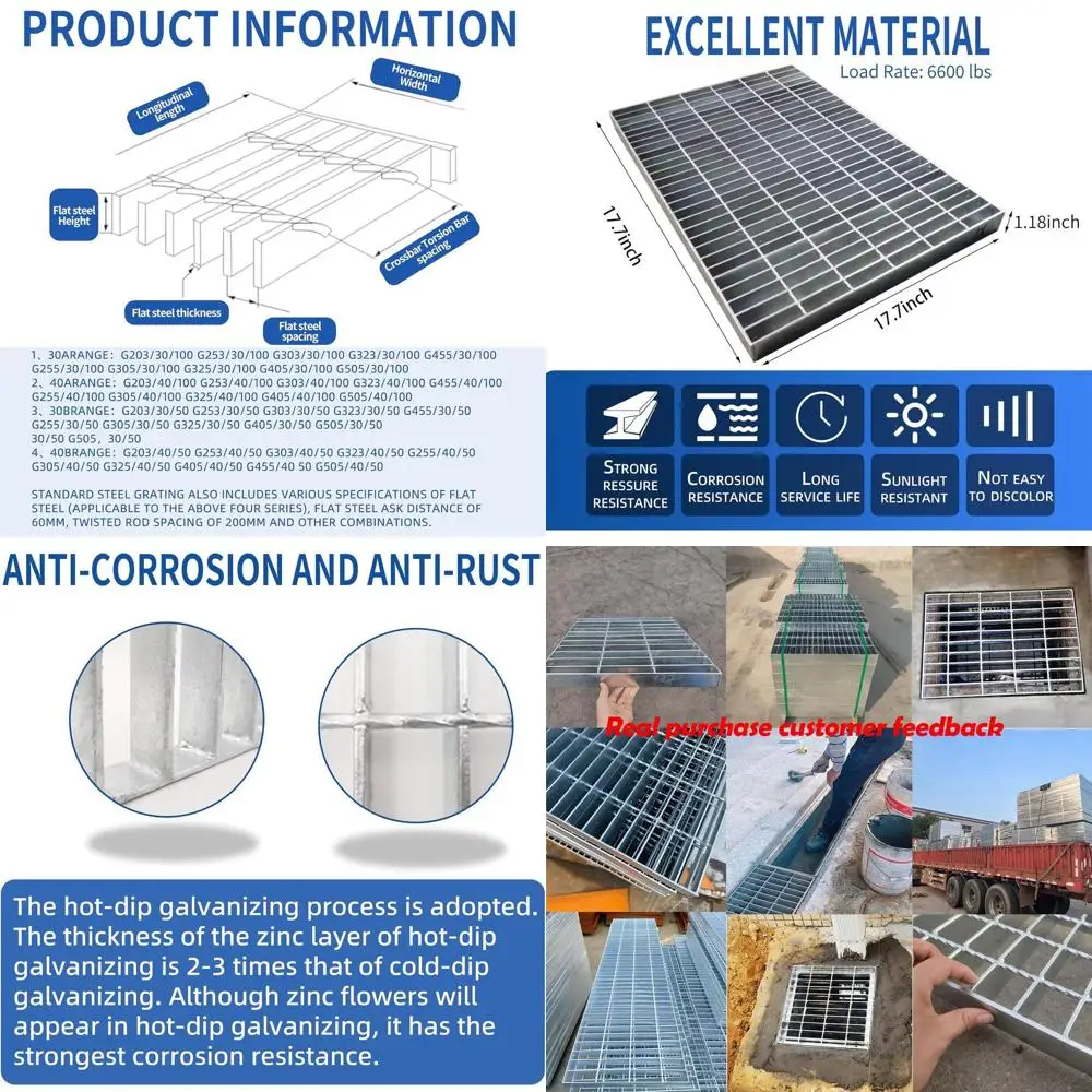 

Heavy Duty 27.5x27.5 Galvanized Drain Cover, B125 Class, Rust-Resistant, Silver Square Grate for Outdoor Use