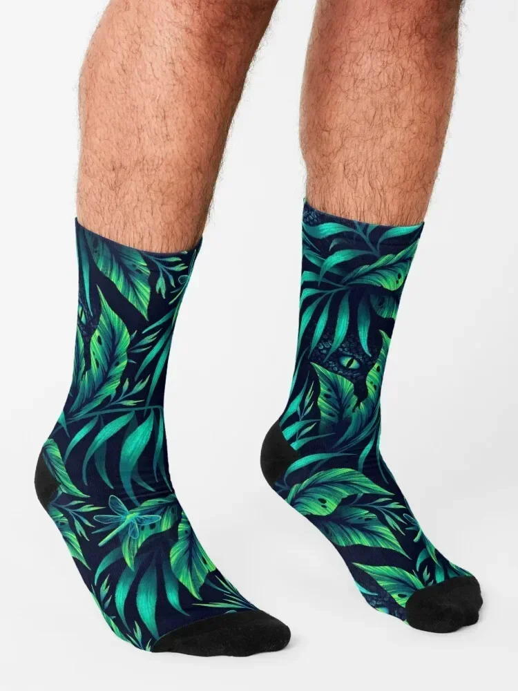 Jurassic Jungle - Calcetines verde esmeralda Año nuevo Invierno de Año Nuevo Calcetines de hombre de lujo para mujer