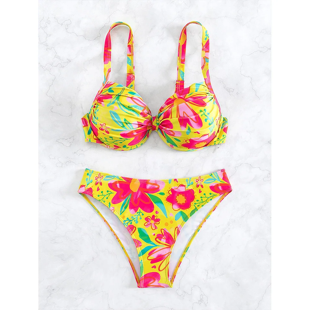 

Женский сексуальный комплект бикини с эффектом пуш-ап, купальный костюм с цветочным принтом, купальник-стринги, купальный костюм из двух предметов, пляжная одежда, Biquini 2025