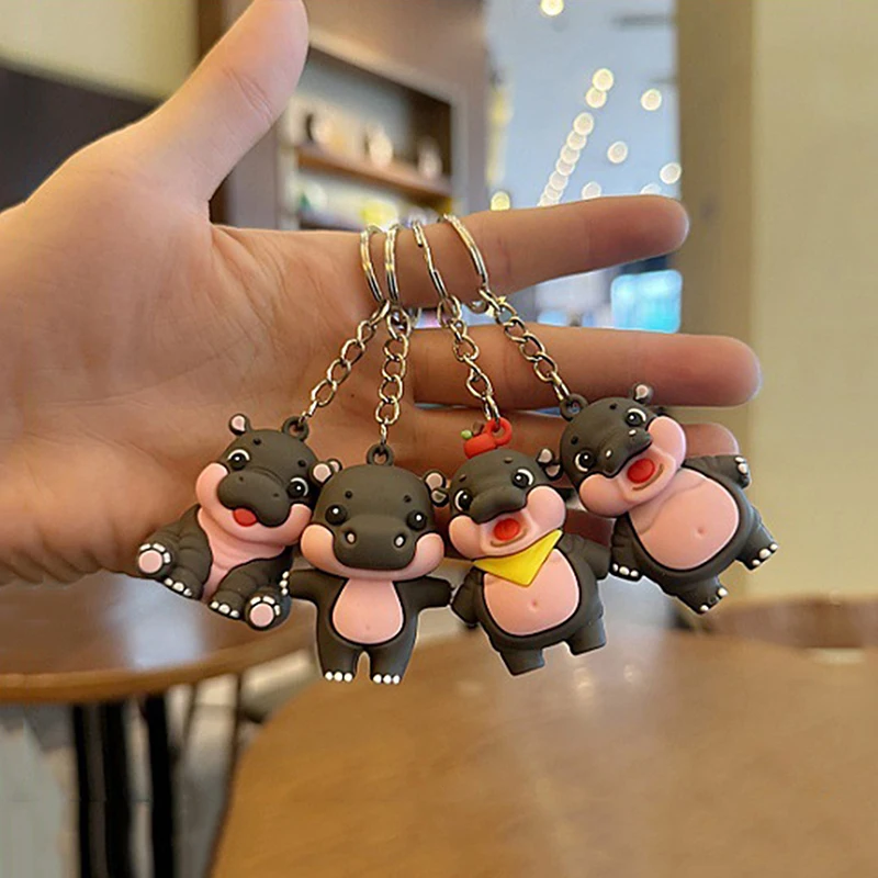 Cartoon Funny Baby Hippo Cute Keychains Keyring For Accessories Bag Pendant Car Keyring Jewelry Fans Gifts