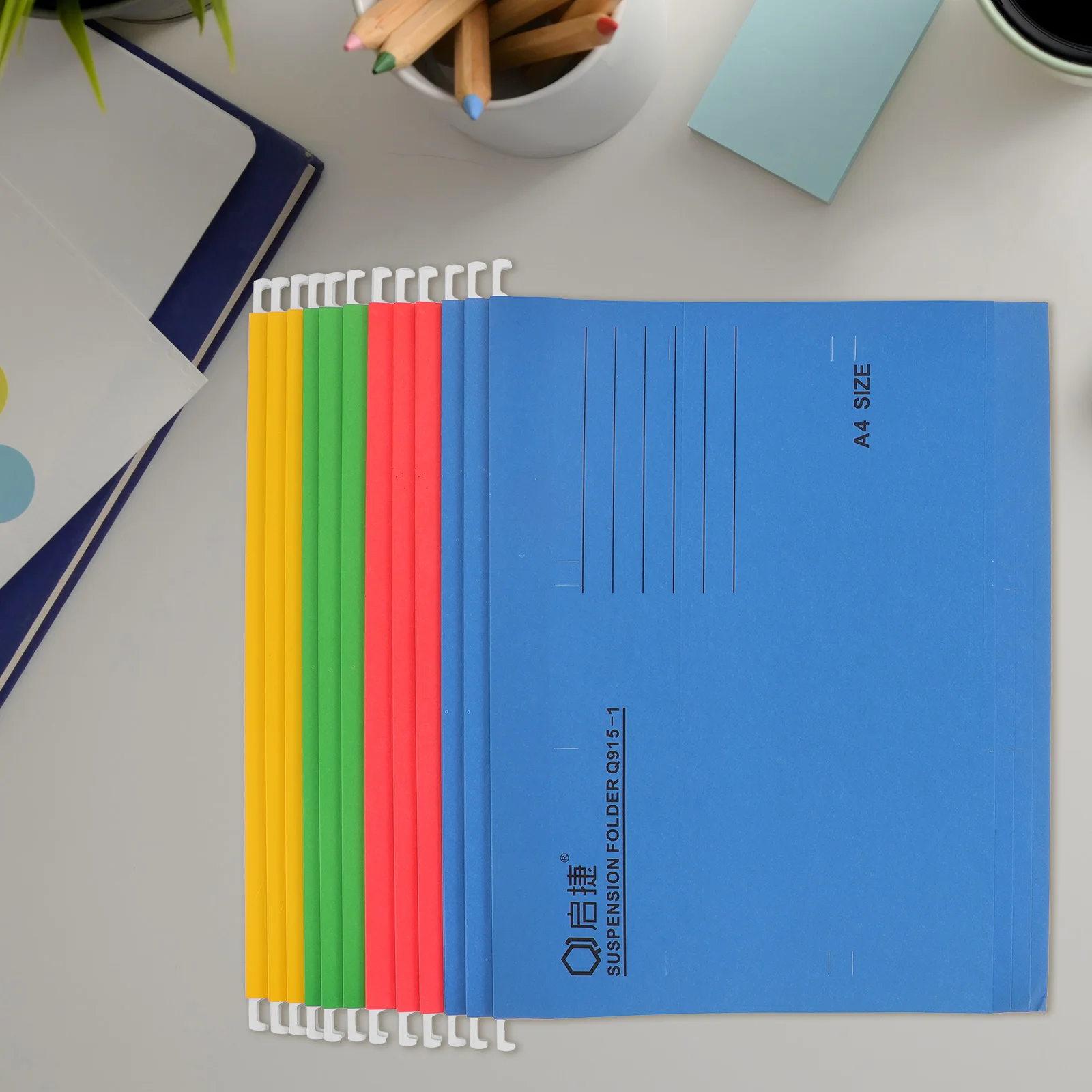 

12 Pcs A4 Hanging File Folders Thickened Paper Metal Hooks Red Yellow Green Blue Receipts Vouchers Storage Office School Travel