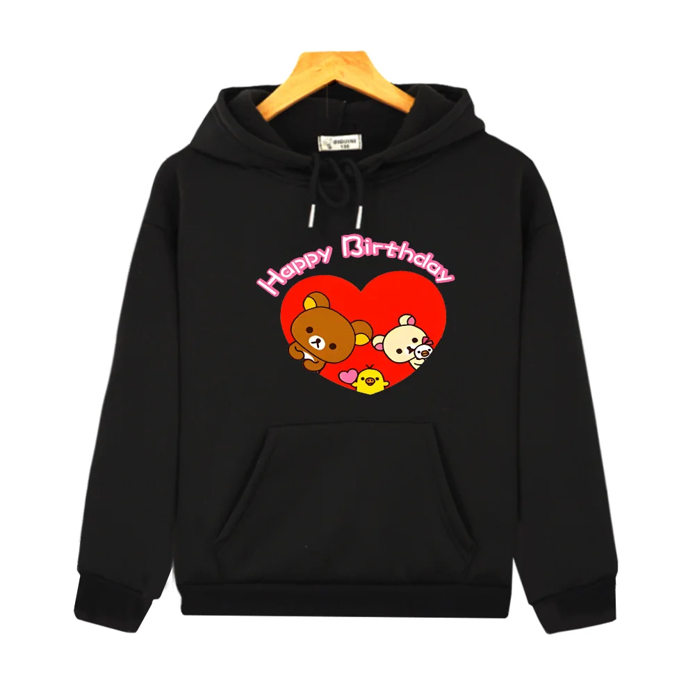 Rilakkuma Happy Birthday Cute Hoodies Cartoon Funny Graphic Sweatshirts Y2k Clothes Kids Winter Pullovers Boys Girls Clothing