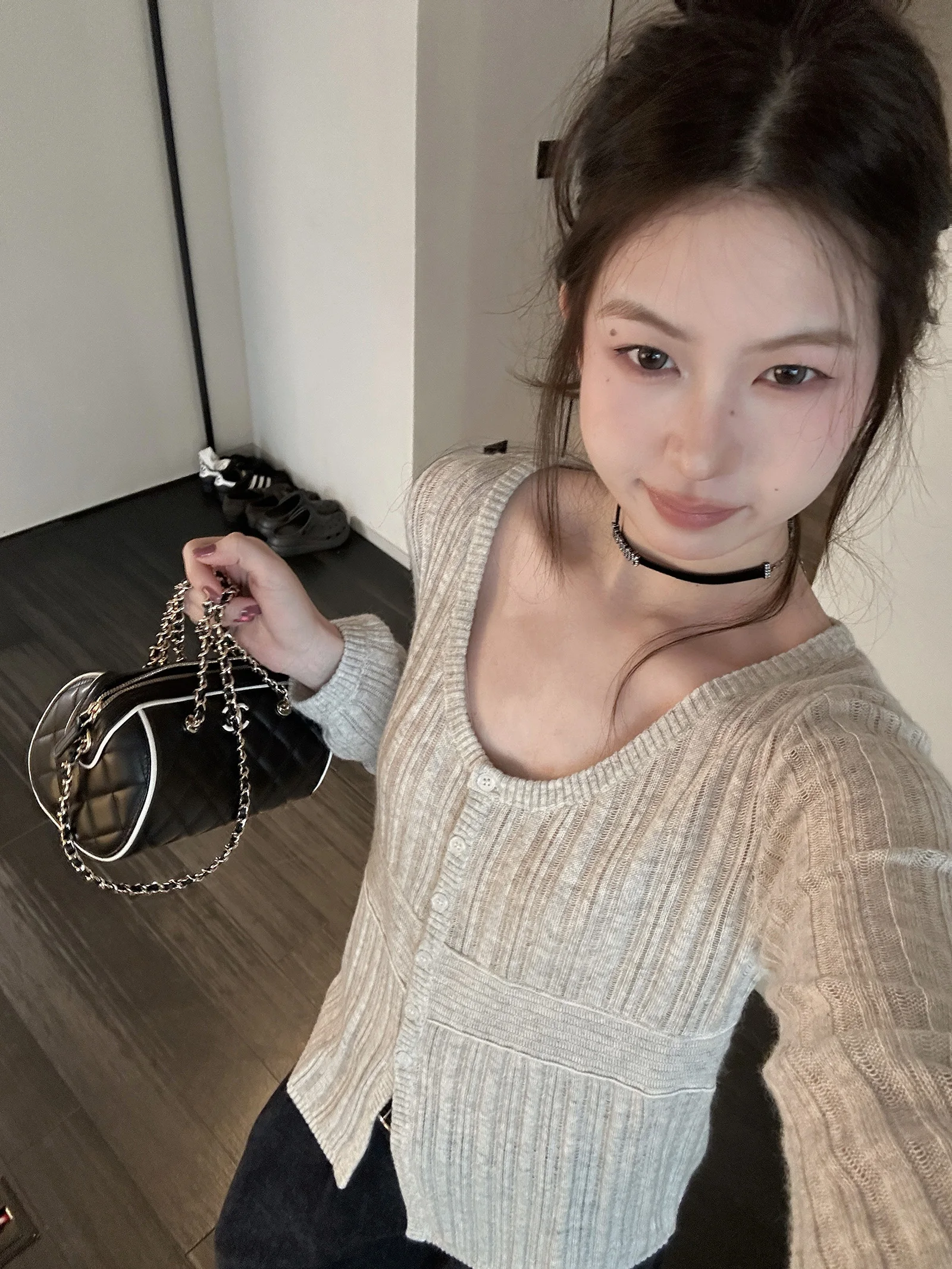 

Slim Fit Long Sve Knitted Sweater Women's Spring Thin Top Simple Texture Light Oxygen Effect Pure Color round Ne Cardigan