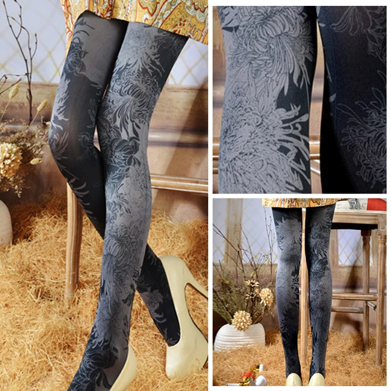 Women's Street Fashion Printed Stockings Personality Bottom Pantyhose Spring And Autumn Creative Gradient Flower Stockings