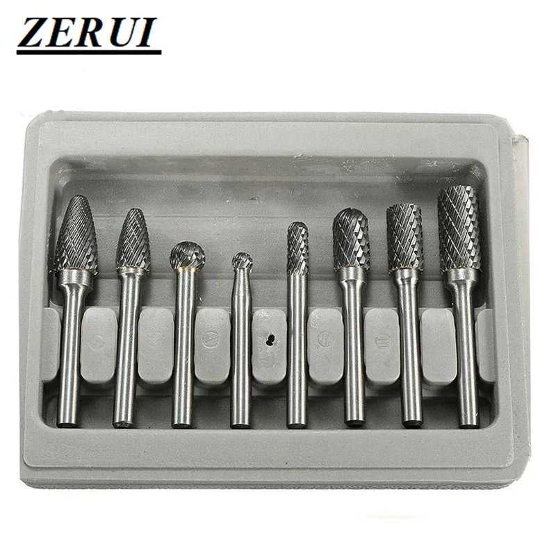 8Pcs Set Double Cut Carbide Rotary Burrs Bit CNC Engraving 1/4