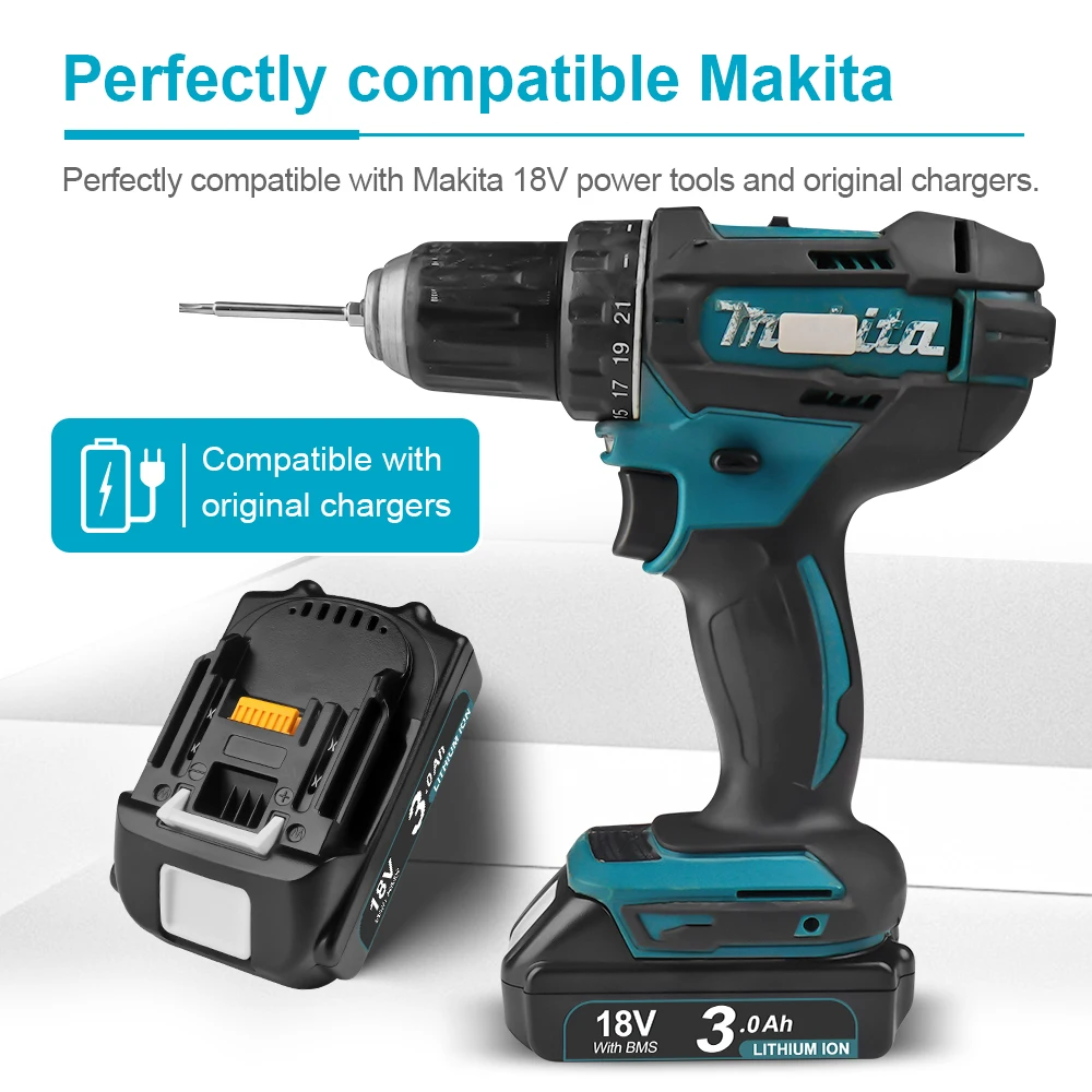 Camason-Batterie Makita pour outils électriques, accessoires de remplacement BL1830, 18 V, 3Ah, pack de batteries rechargeables Eddie ion