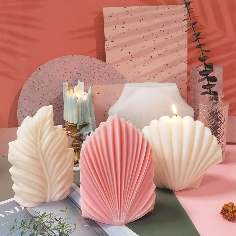 ขนาดใหญ่ Scallop Bodhi Leaf ซิลิโคนเทียนแม่พิมพ์ DIY Shell Handmade สบู่ปูนปลาสเตอร์แม่พิมพ์เทียนทำ Home Decor วันหยุดของขวัญ