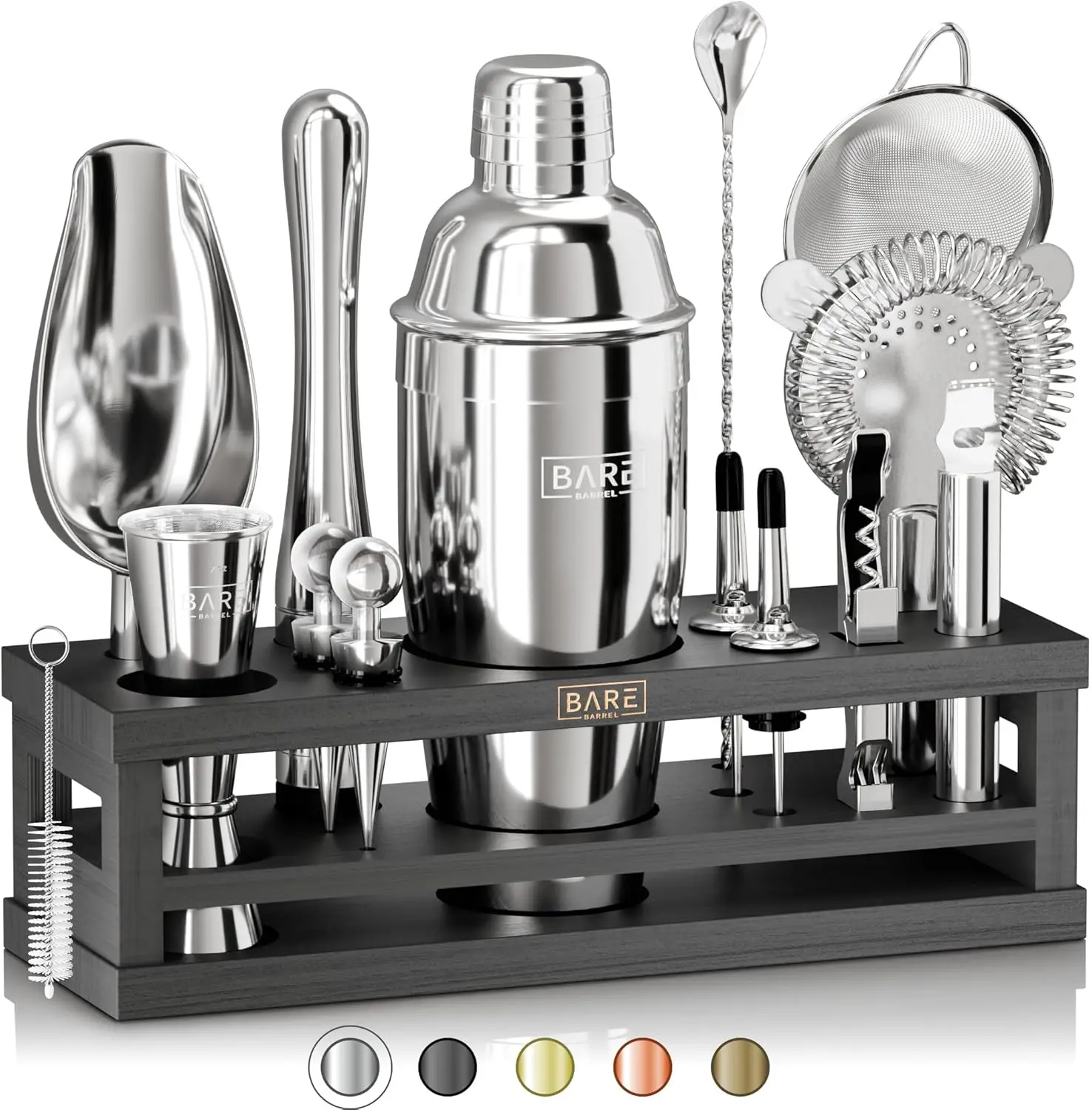 

16-Piece Cocktail Shaker Set with Recipe Cards and Bamboo Organizer for Home Bartending