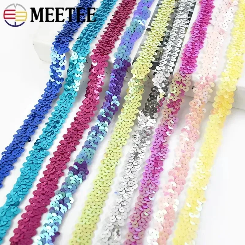 Meetee 2/5/10Meters Sequins Lace Ribbon Trim 20mm Elastic Band for Dress Garment Decoration Wedding Band DIY Sewing Accessories