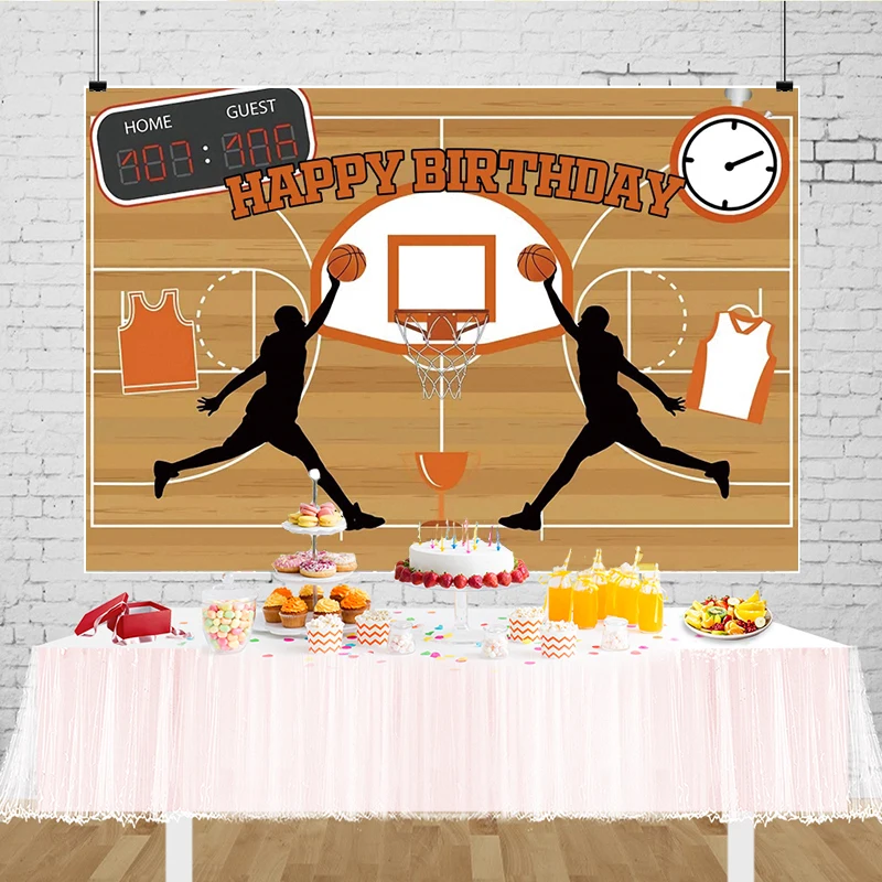 ฉากหลังธีมวันเกิดบาสเก็ตบอลแบนเนอร์ตกแต่งงานปาร์ตี้สำหรับเด็กผู้ชายกีฬาบาสเก็ตบอลพื้นหลังสำหรับถ่ายภาพ