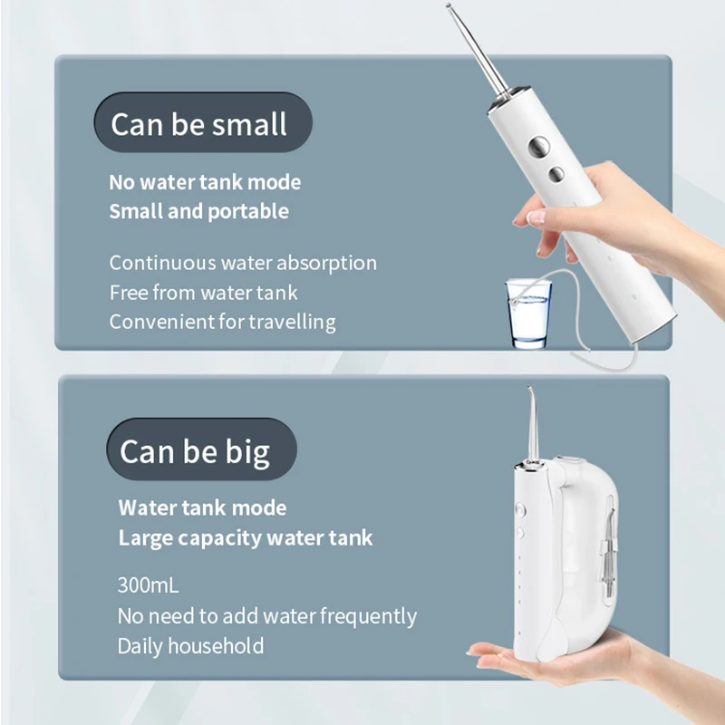 Electric Oral Irrigator Portable Dental Water Jet Flosser Teeth Whitening Cleaning Rechargeable 300ml Detachable Water Tank