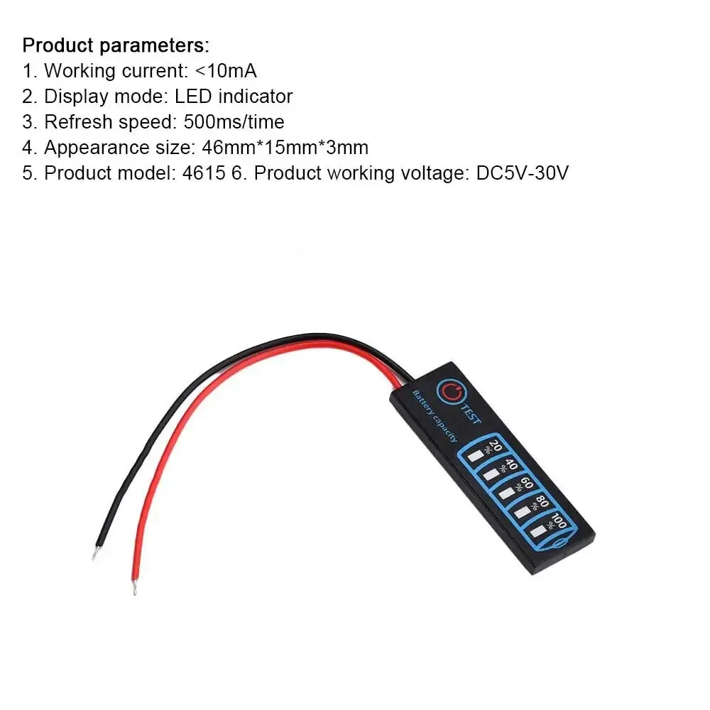 5PCS DC5V-30V 2-8S Battery Level Gauge Ternary Lithium Battery Lithium Iron Phosphate Lead-acid Battery Capacity Display Tester