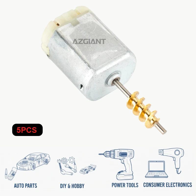 AZGIANT 5PCS Micro Worm Gear Motor DC 12V 2.5 Inch Long Axis Copper Carbon Brush Low Noise Durable DIY Toys Brand New