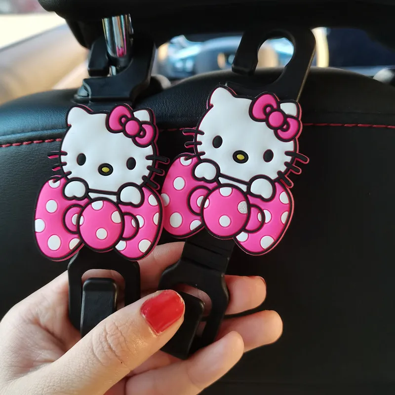 2Pcs Sanrio Hello Kitty Auto Headrest Hook Kawaii Car Back Seat Organizer Universal Hanger Bag Holder Cute Vehicle Accessories