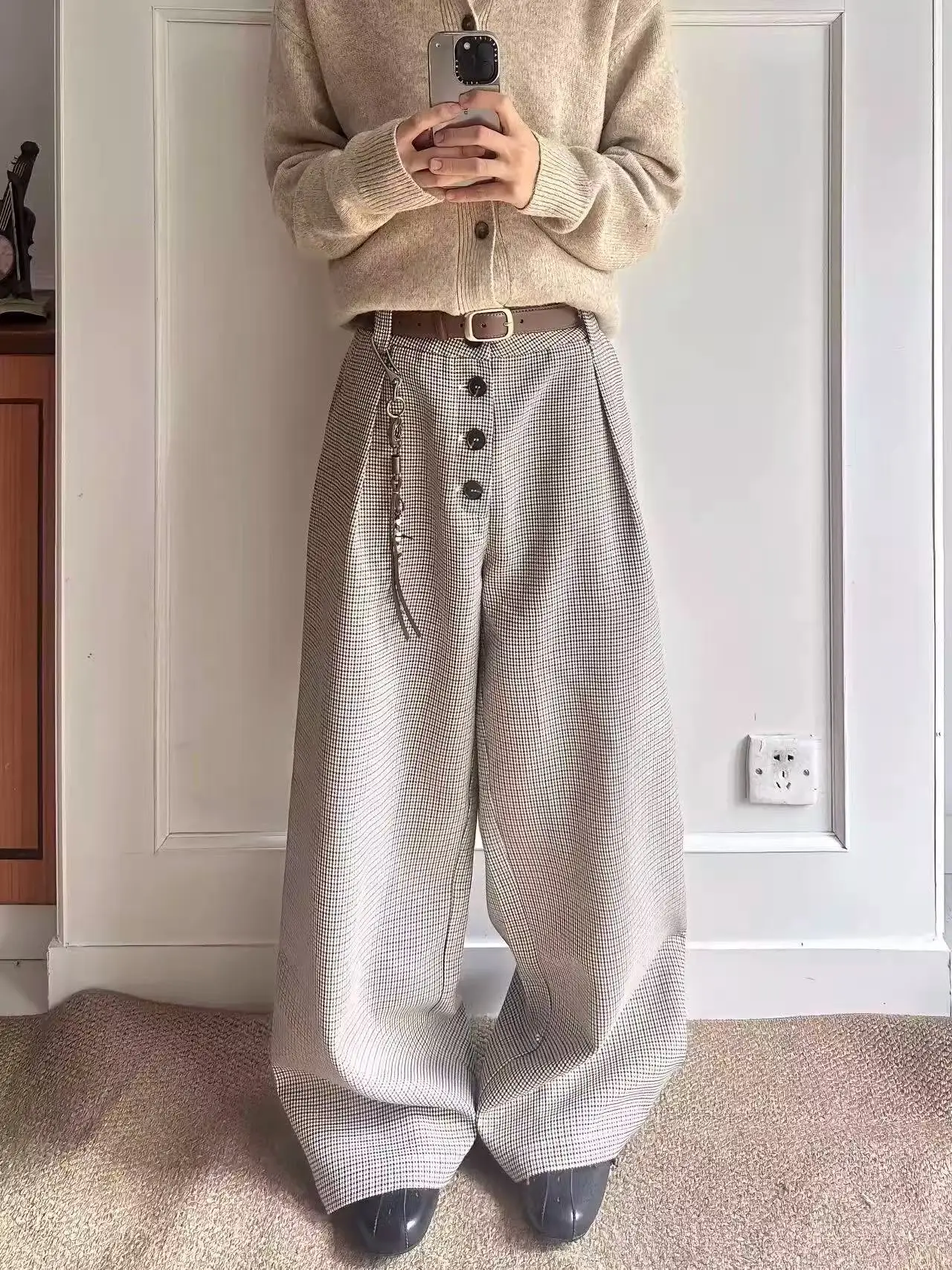 

Cleanfit Commuter Versatile Plaid Cosite Pleated Button A-Line Wide Leg Pants Men's Women's Cool Sle Casual Youth ula...