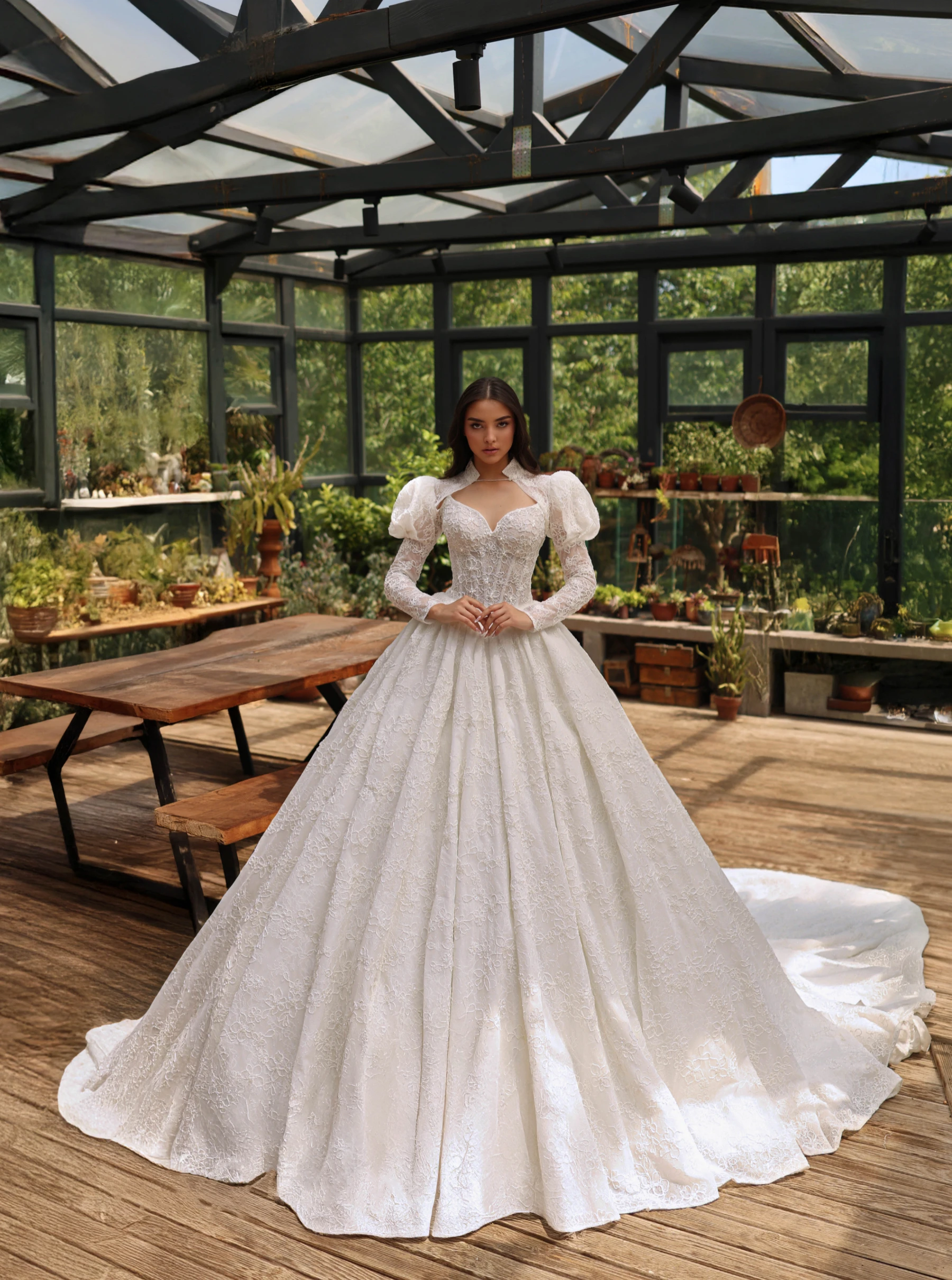 2026 Stunning Bridal Lace Wedding Dresses Detachable Bolero With Voluminous Long Sleeves Bride Dress Ball Gown vestidos de novia