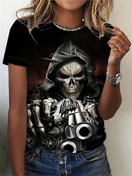 Skull Print T-shirt, Casual Crew Neck Short Sleeve Top For Spring & Summer, Women's Clothing