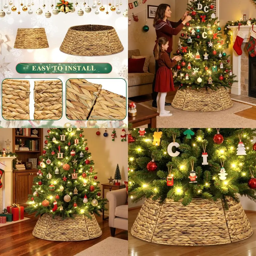 

36 Inch Wicker Christmas Tree Collar, Rustic Farmhouse Decor for Large Artificial Trees
