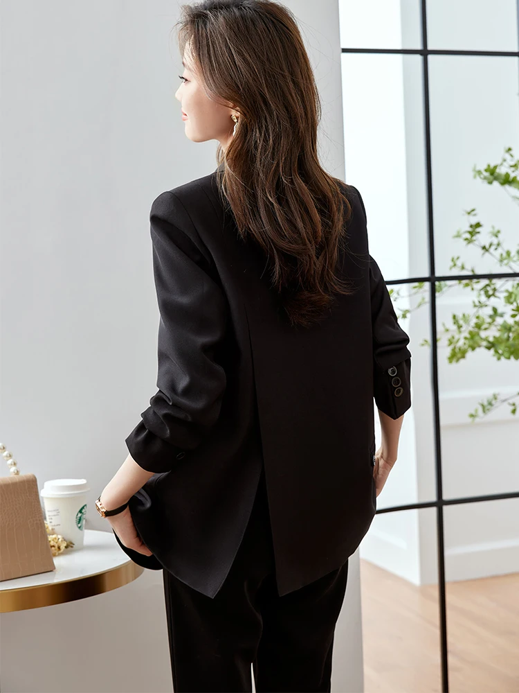 Rosa Aprikose Schwarz Frauen Casual Blazer Damen Weibliche Lange Hülse Lose Mantel Jacke Für Herbst Winter JJ1051