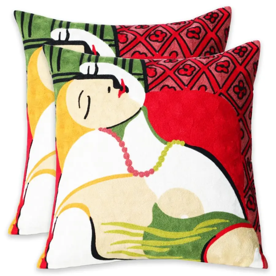 

Набор декоративных наволочек для подушек с вышивкой, 18x18 дюймов, дизайн «Девочка с ожерельем»