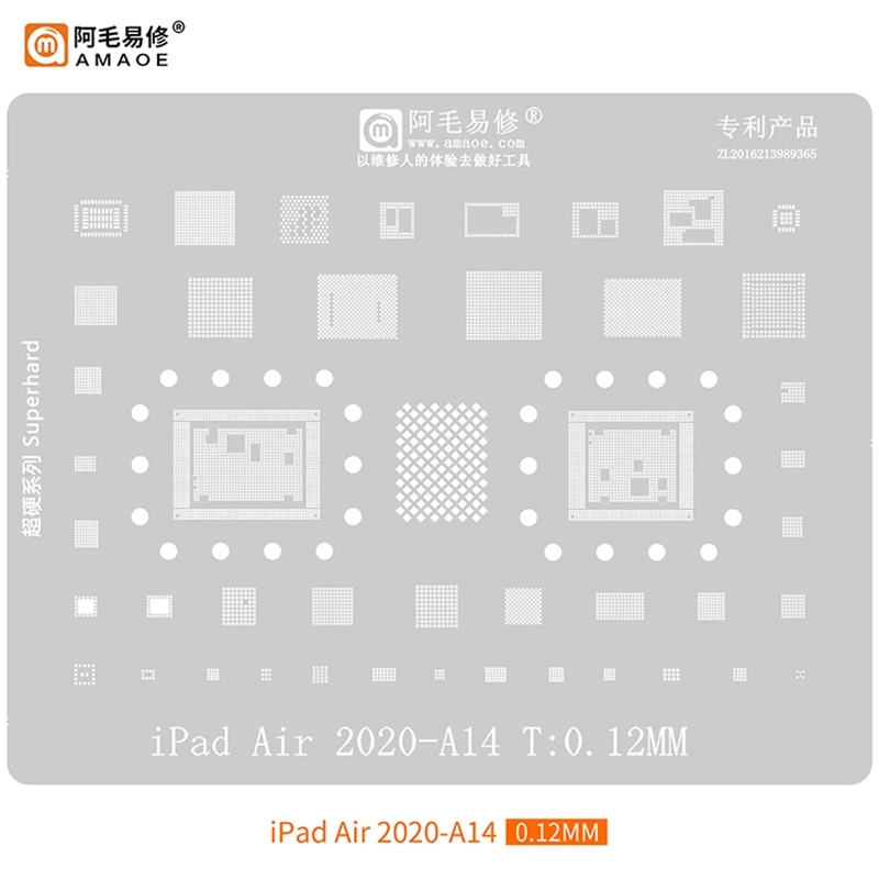 Amaoe BGA Reballing Stencil For iPad Pro 2018 A12 A12X/2017 A9 A10X/Air 2020 A14 CPU RAM Nand Power Audio IC Chip Tin Plant Net