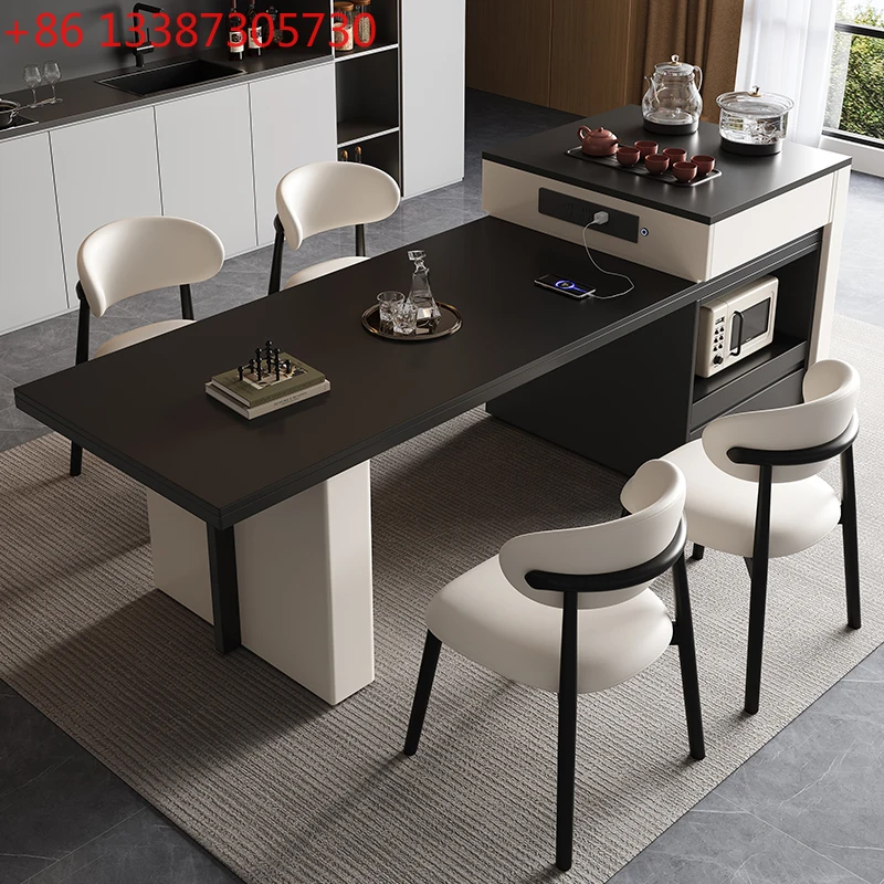 

Стол-трансформер из массива дерева с телескопической столешницей из каменной плиты, обеденный стол, интегрированный обеденный стол, легкий люкс, простой дизайн