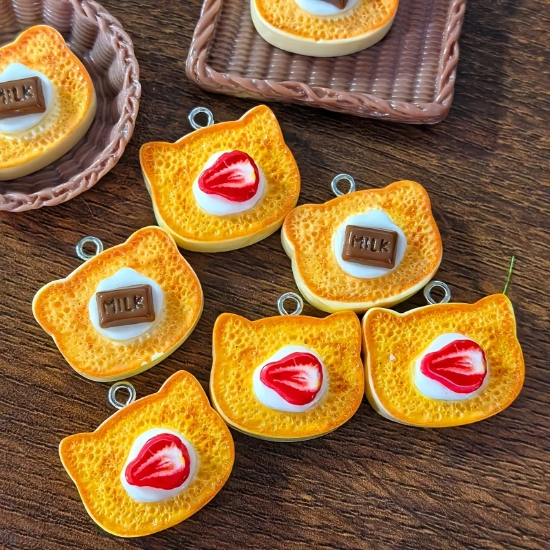 8Pcs Resin Chocolate Strawberry Bread Shape Cute Pendants for Jewelry Making DIY Earrings Bracelets Necklaces Accessories
