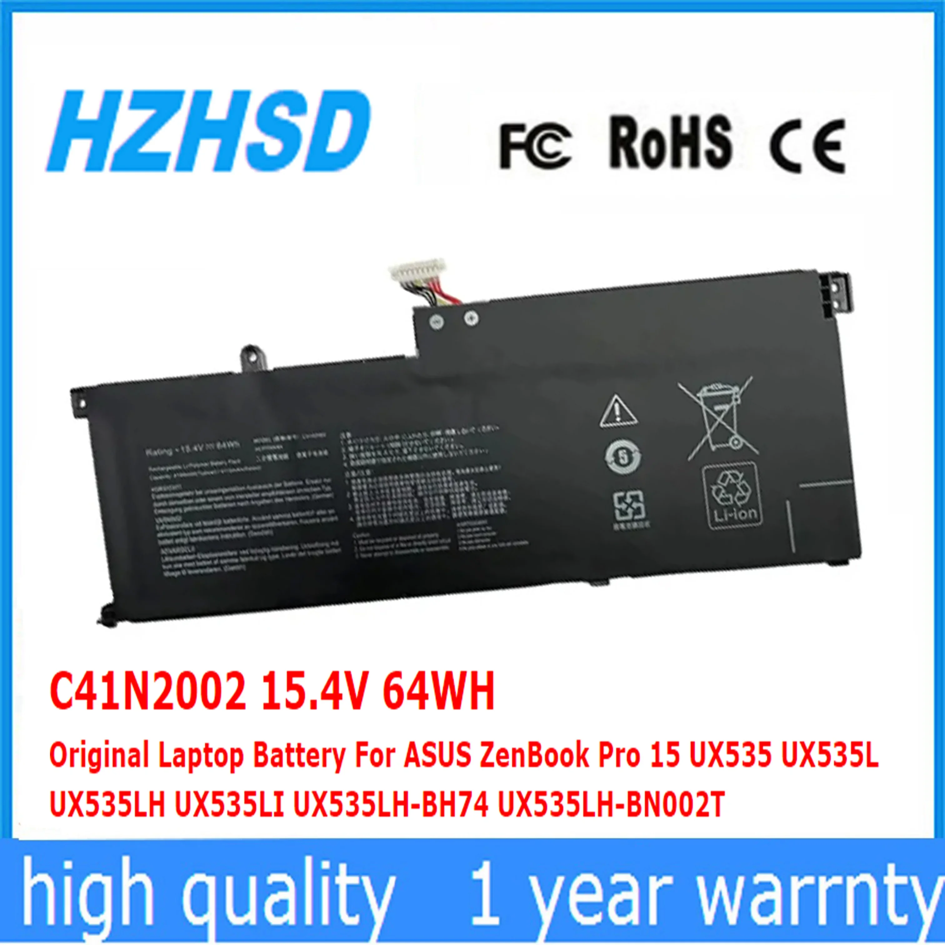 

C41N2002 15.4V 64WH Original Laptop Battery For ASUS ZenBook Pro 15 UX535 UX535L UX535LH UX535LI UX535LH-BH74 UX535LH-BN002T