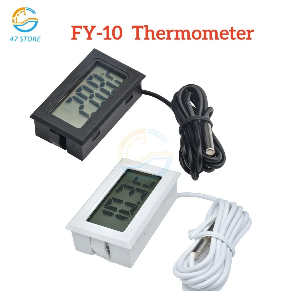 FY-10 Mini LCD Digital Thermometer Aquarium Car Water Bath Temperature Tester Detector Monitor Embedded Temperature Sensor 1M