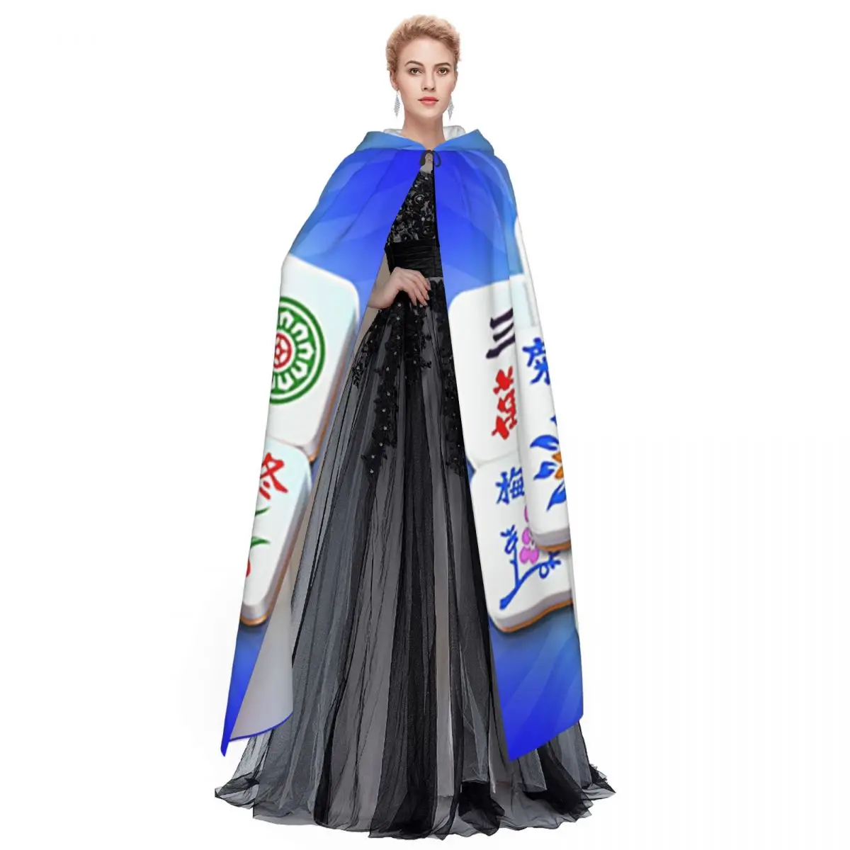 Mahjong Piastrella Modello Mantello lungo con cappuccio Strega Costume medievale Mantello cosplay Cappotto di Halloween Adulto unisex