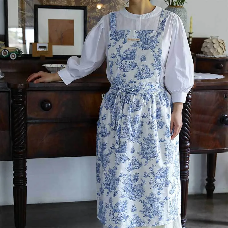 

Хлопковый фартук с рюшами и карманом, водонепроницаемый антигрязный женский кухонный фартук с перекрещенной спинкой для приготовления пищи, выпечки, садовый рабочий фартук ZG38