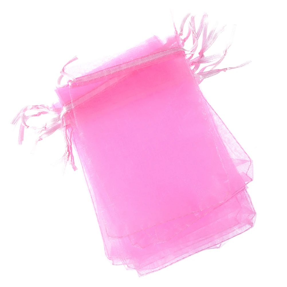 

100pcs Solid Color Candy Bags Pearl Gauze Bag Drawstring Gift Bag Party Supplies for Wedding Christmas Birthday (Pink)