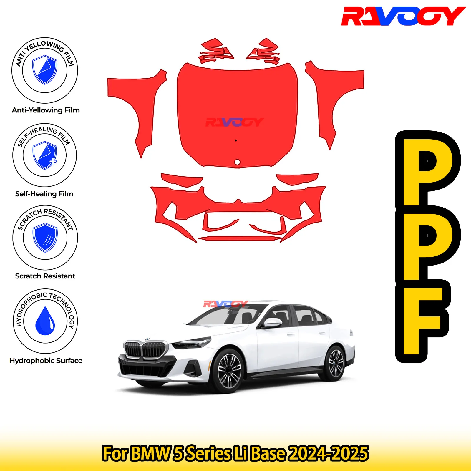 

For BMW 5 Series Li Base 2024-2025 Glossy Matte Black Precut front PPF Kit Paint Protection Film