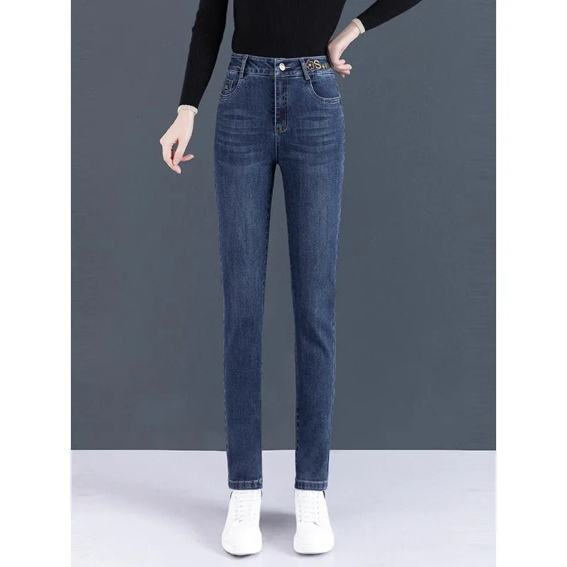 

Jeans Women Winter Warm Fleece Lined Slim Fit Elegant Skinny Pants Slim Pencil Pants