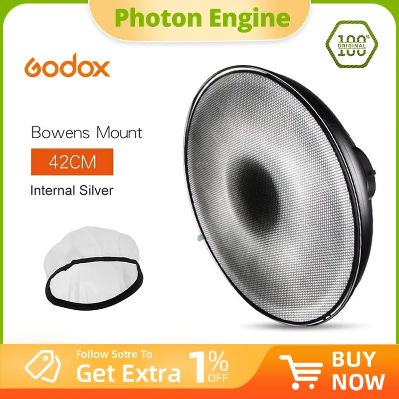 Godox Beauty Dish Silver 42cm / 16" Honeycomb Grid Bowens Mo