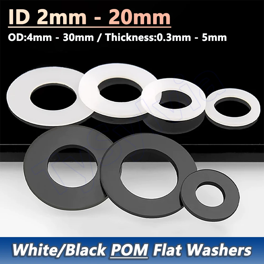 M2-M20 White/Black POM Flat Washers OD 4-30mm High-Strength Hard Plastic Insulating Gasket Thickness 0.3-5mm
