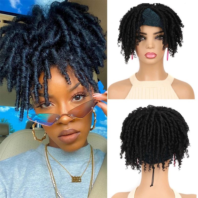 

Faux Locs Headband Wig Short Dreadlock Wigs Goddess Hand Braided Twist Synthetic Wigs for Black Women Curly Dreadlock Locs Wig