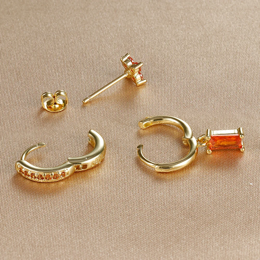 Mit Geschenkbox 3-teiliges Funkelndes Zirkonia-Ohrring-Set für Damen 2 Farben Blumen-Ohrstecker und Huggie-Creolen Unpassender Schmuck Geschenk – Detail 6