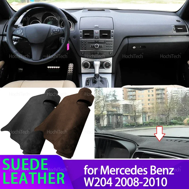 Dashmat Black Dashboard Cover Suede Leather Dash Mat Pad Sunshade Accessories for Mercedes Benz C-Class W204 C-Klasse 2008-2010