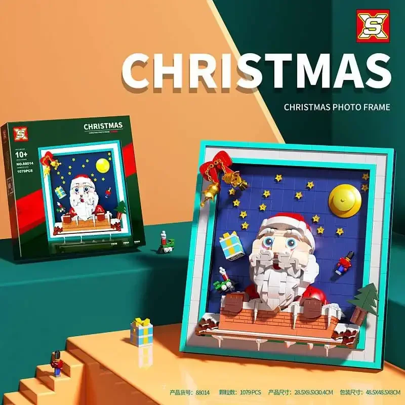 New Winter Santa Claus Christmas Photo Frame Building Blocks Famous Painting Bricks Home Decoration Model Assembly Toys Kid Gift