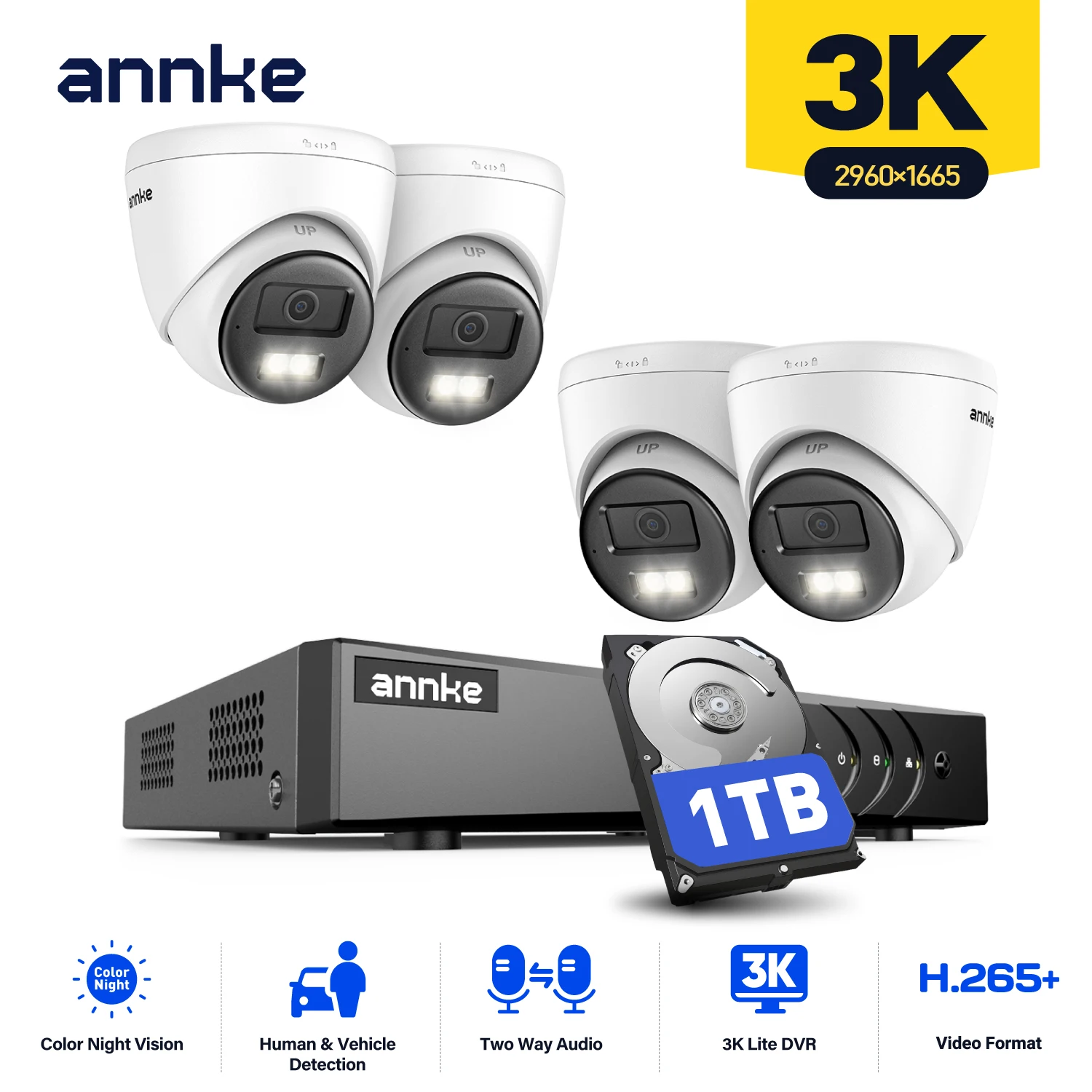 ANNKE 8CH 3K CCTV System Outdoor 3K Lite Video DVR 4/8pcs 2-Way Audio Wired Security Cam Day/Night Video Surveillance System