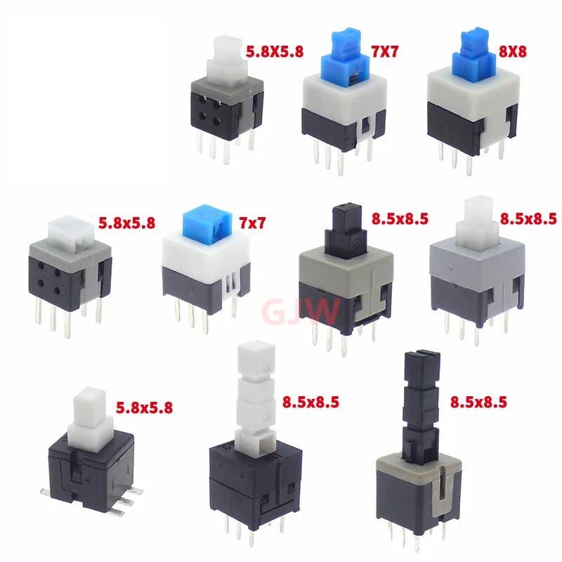 20PCS 5.8*5.8 7*7 8*8 8.5*8.5mm Self Locking Push Tactile Power Micro Switch Kit 6 Pin Button Switches