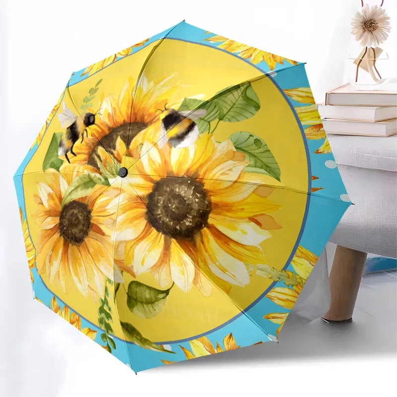 

sunflower folding Umbrella Fashionable Auto-Open Design 8 Iron Ribs Plastic Handle Foldable Sunshade Perfect festival Gifts