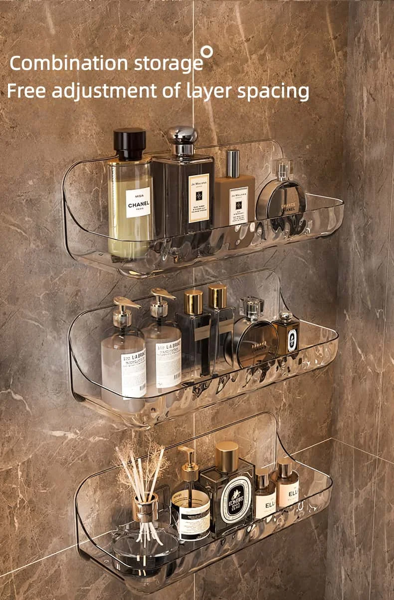 Badezimmer-Toilettenartikel-Regal, perforationsfrei, zur Wandmontage, für Hautpflegeprodukte, Wand-Kulturbeutel, transparente Aufbewahrungsbox – Detail 4