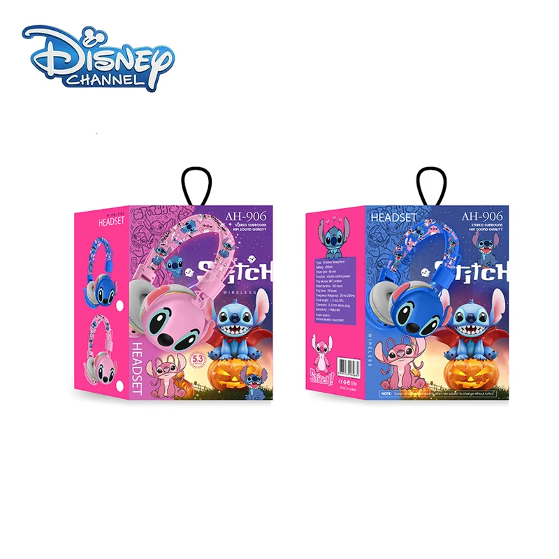 New Stitch Bluetooth Headphones AH-906 Disney Wireless Earbuds HIFI Sound Foldable Headsets with Mic Anime Cartoon Kids Gifts