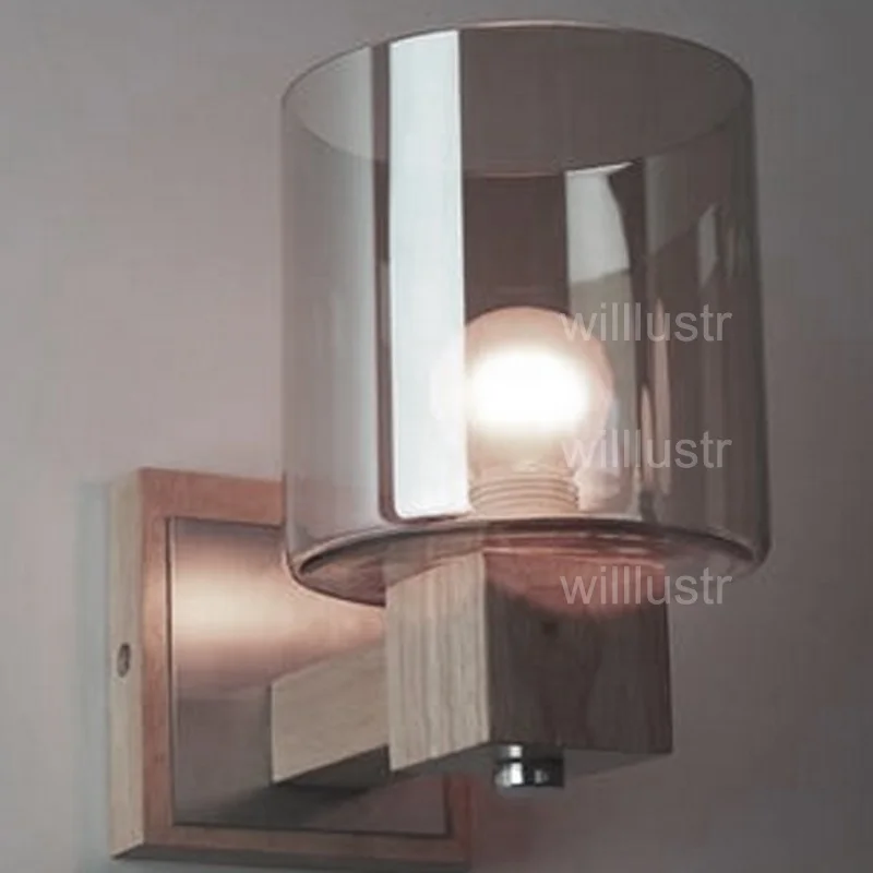 

oak wood Wall Lamp Modern amber glass light Wall sconce wall lighting vintage bulb American country vanity light
