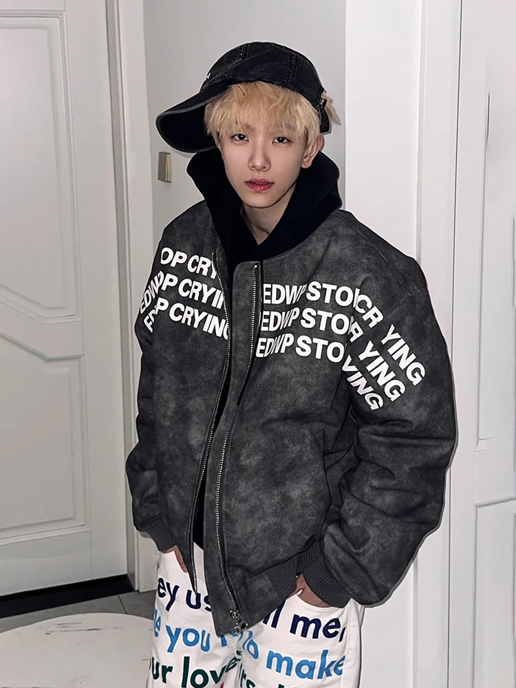 

Мужская куртка из искусственной кожи с американским буквенным принтом, весенне-осенняя, в бейсбольном стиле, свободного кроя, с защитой от морщин