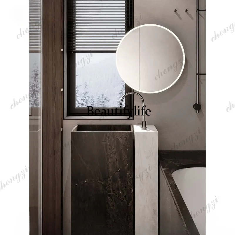 A114 art high-end rock slab integrated seamless column basin bathroom custom washbasin floor bathroom cabinet