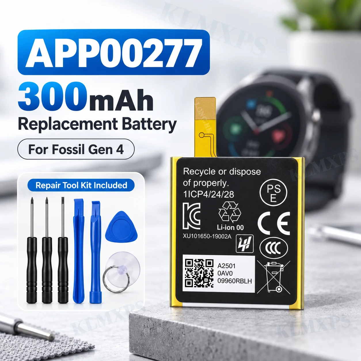 Fossil Watches Smartwatch Gen 4 - APP00277 300mAh 3,8V Li-Polymer-Akku Ersatz für